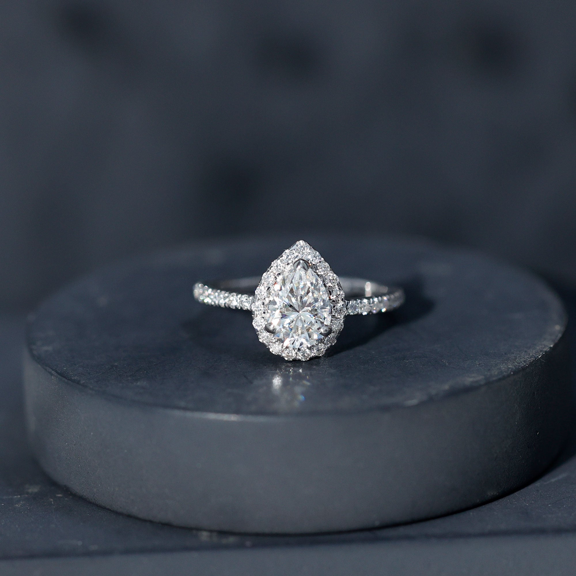 Pear Shape Moissanite Halo Engagement Ring for Women D-VS1 - Rosec Jewels