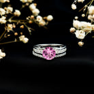 2.25 Carat Lab Grown Pink Sapphire Solitaire Bridal Ring Set AAAA - Rosec Jewels