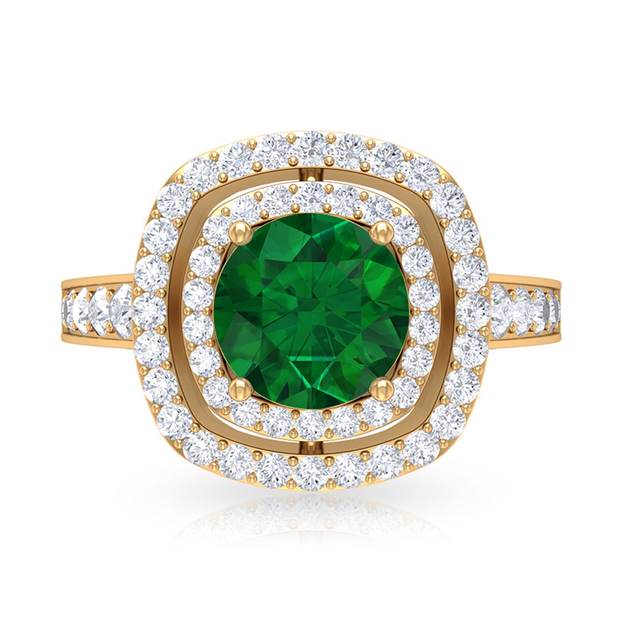 Certified Lab Grown Emerald Double Halo Engagement Ring With Moissanite Lab Created Emerald - ( AAAA ) - Quality - Rosec Jewels