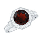 Art Deco 8mm Garnet Engagement Ring with Diamond Halo AAA - Rosec Jewels