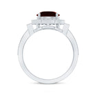 Art Deco 8mm Garnet Engagement Ring with Diamond Halo AAA - Rosec Jewels
