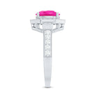 Rosec Jewels-Lab Created Pink Sapphire Vintage Engagement Ring with Diamond Halo