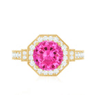 Rosec Jewels-Lab Created Pink Sapphire Vintage Engagement Ring with Diamond Halo