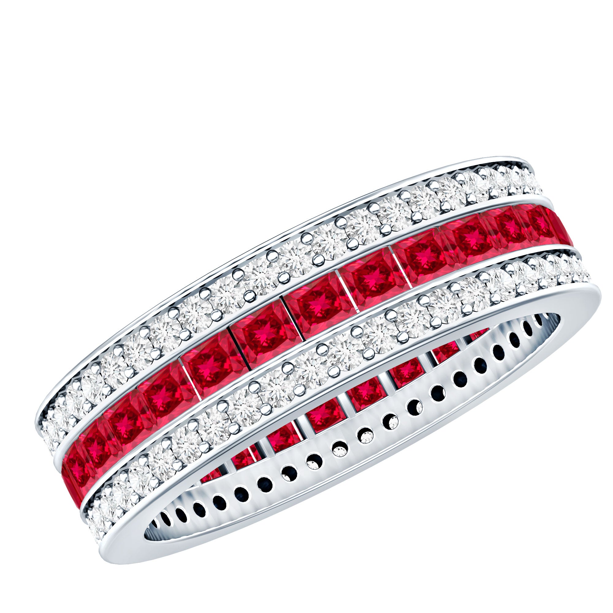 Rosec Jewels-Lab Created Ruby Three Row Wedding Band for Women
