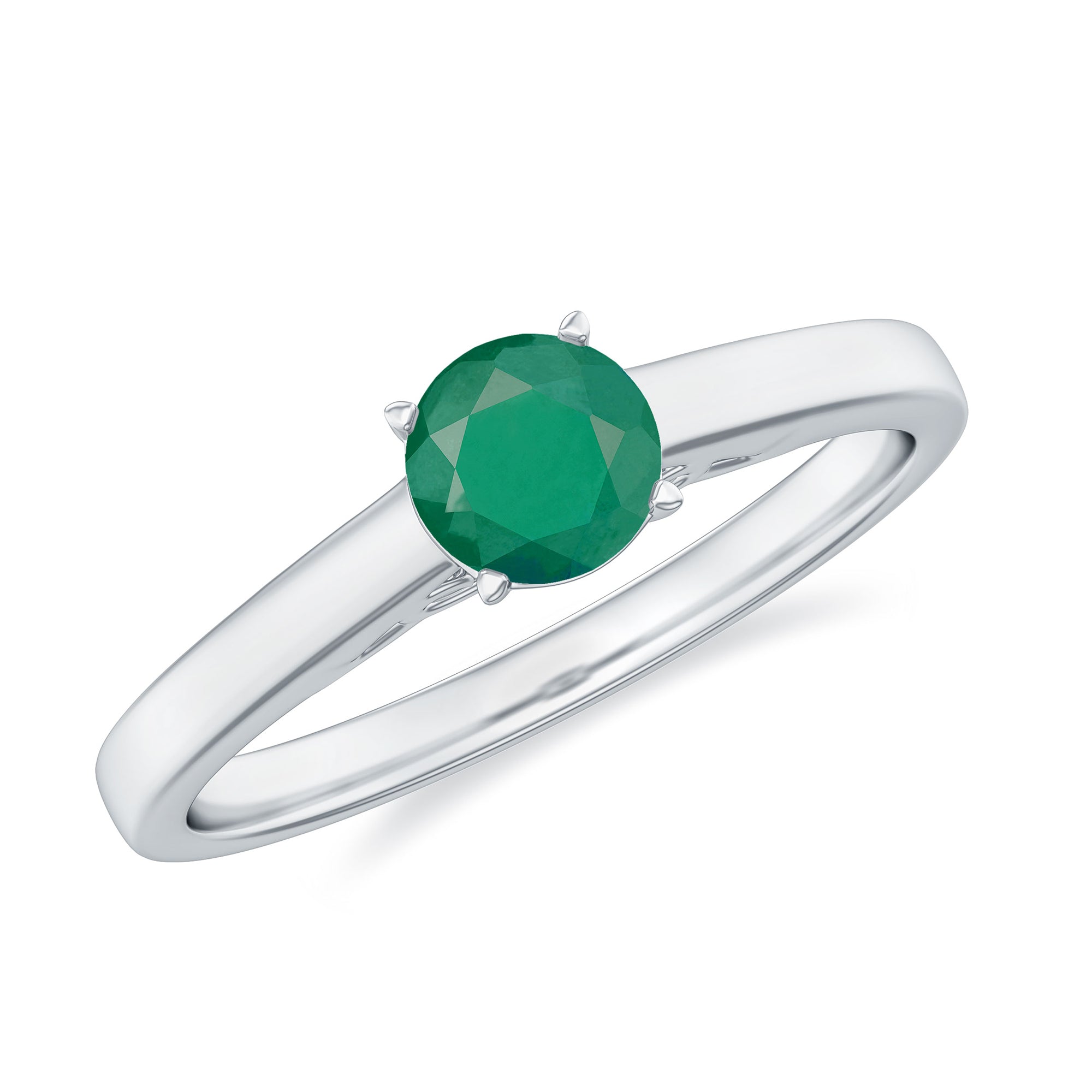 5 MM Simple Round Cut Solitaire Emerald Ring Emerald - ( AAA ) - Quality - Rosec Jewels