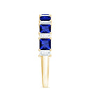 Princess Cut Lab Grown Blue Sapphire Half Eternity Ring with Diamond AAAA - Rosec Jewels