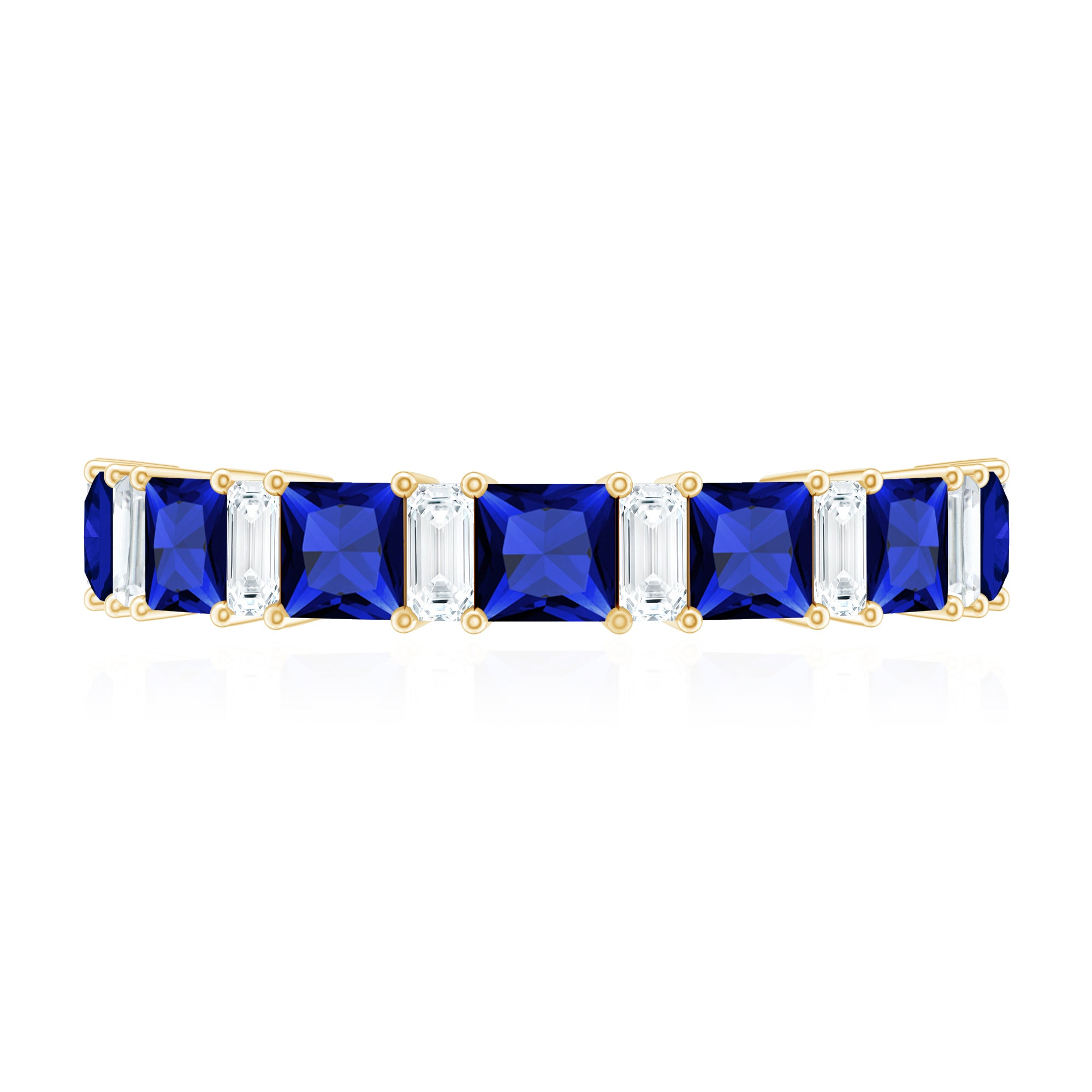 Princess Cut Lab Grown Blue Sapphire Half Eternity Ring with Diamond AAAA - Rosec Jewels
