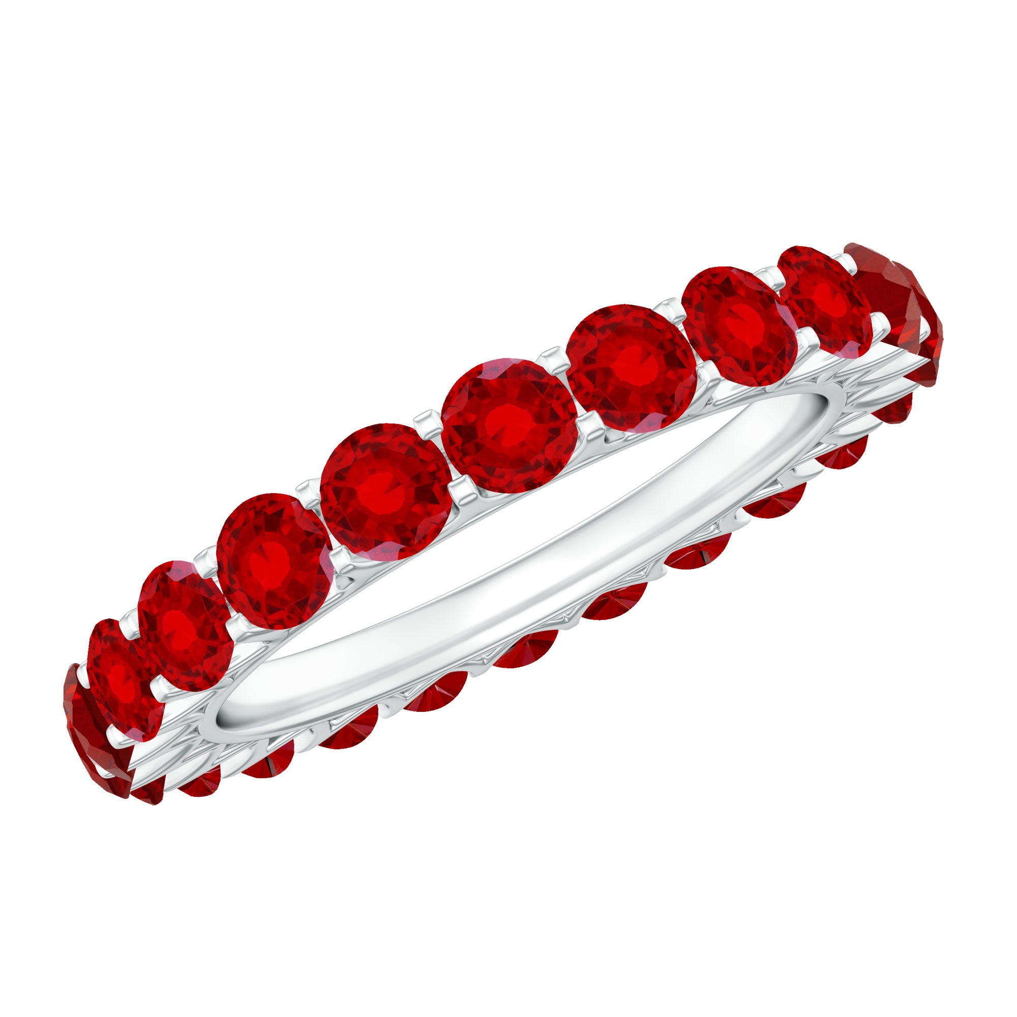 Rosec Jewels-Shared Prong Set Round Created Ruby Full Eternity Band Ring