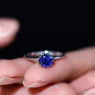 6 MM Round Lab Created Blue Sapphire Solitaire Ring in Lotus Basket Setting Lab Created Blue Sapphire - ( AAAA ) - Quality - Rosec Jewels
