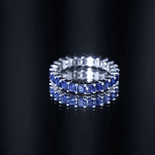Princess Cut Lab Grown Blue Sapphire Full Eternity Band AAAA - Rosec Jewels