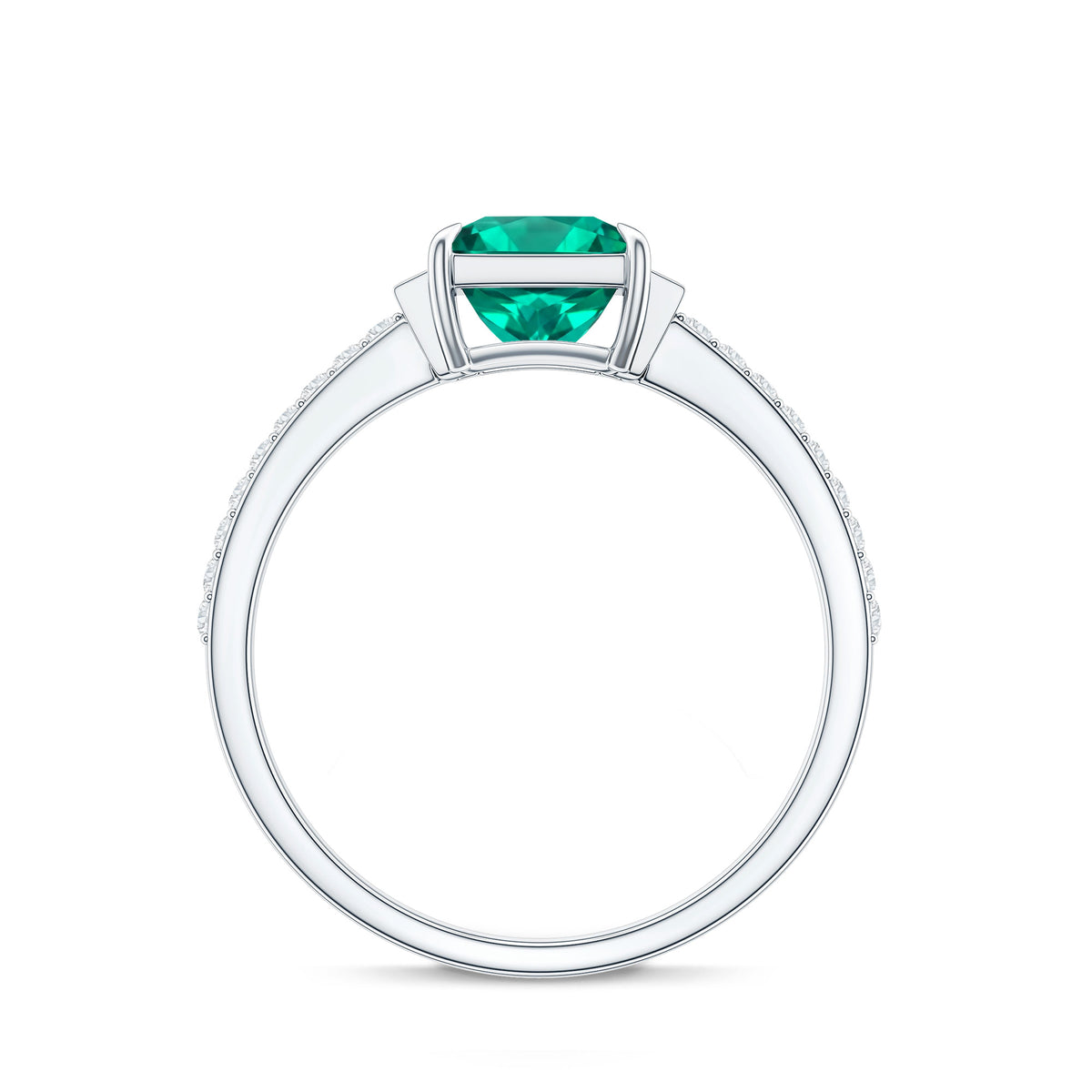 Lab Grown Emerald Diamond 3 Stone Engagement Ring with Certificate AAAA - Rosec Jewels