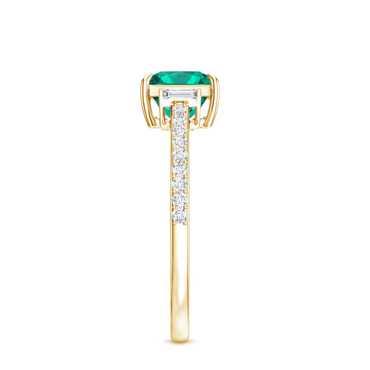 Lab Grown Emerald Diamond 3 Stone Engagement Ring with Certificate AAAA - Rosec Jewels