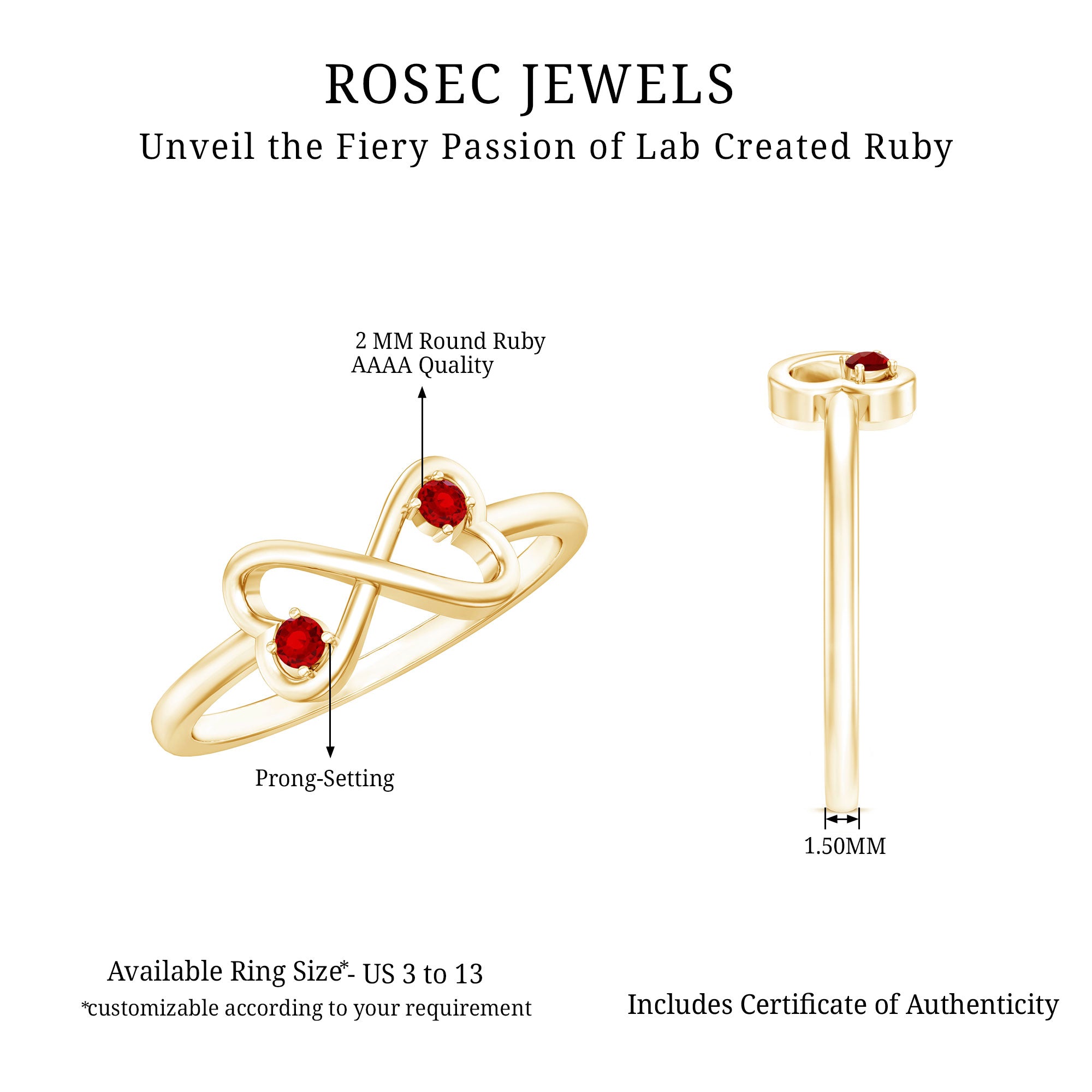 Rosec Jewels-Lab Created Ruby Infinity Heart Promise Ring