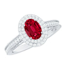 Oval Created Ruby Double Halo Engagement Ring with Diamond AAAA - Rosec Jewels