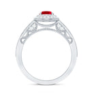 Oval Created Ruby Double Halo Engagement Ring with Diamond AAAA - Rosec Jewels