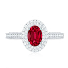Oval Created Ruby Double Halo Engagement Ring with Diamond AAAA - Rosec Jewels