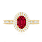 Oval Created Ruby Double Halo Engagement Ring with Diamond AAAA - Rosec Jewels