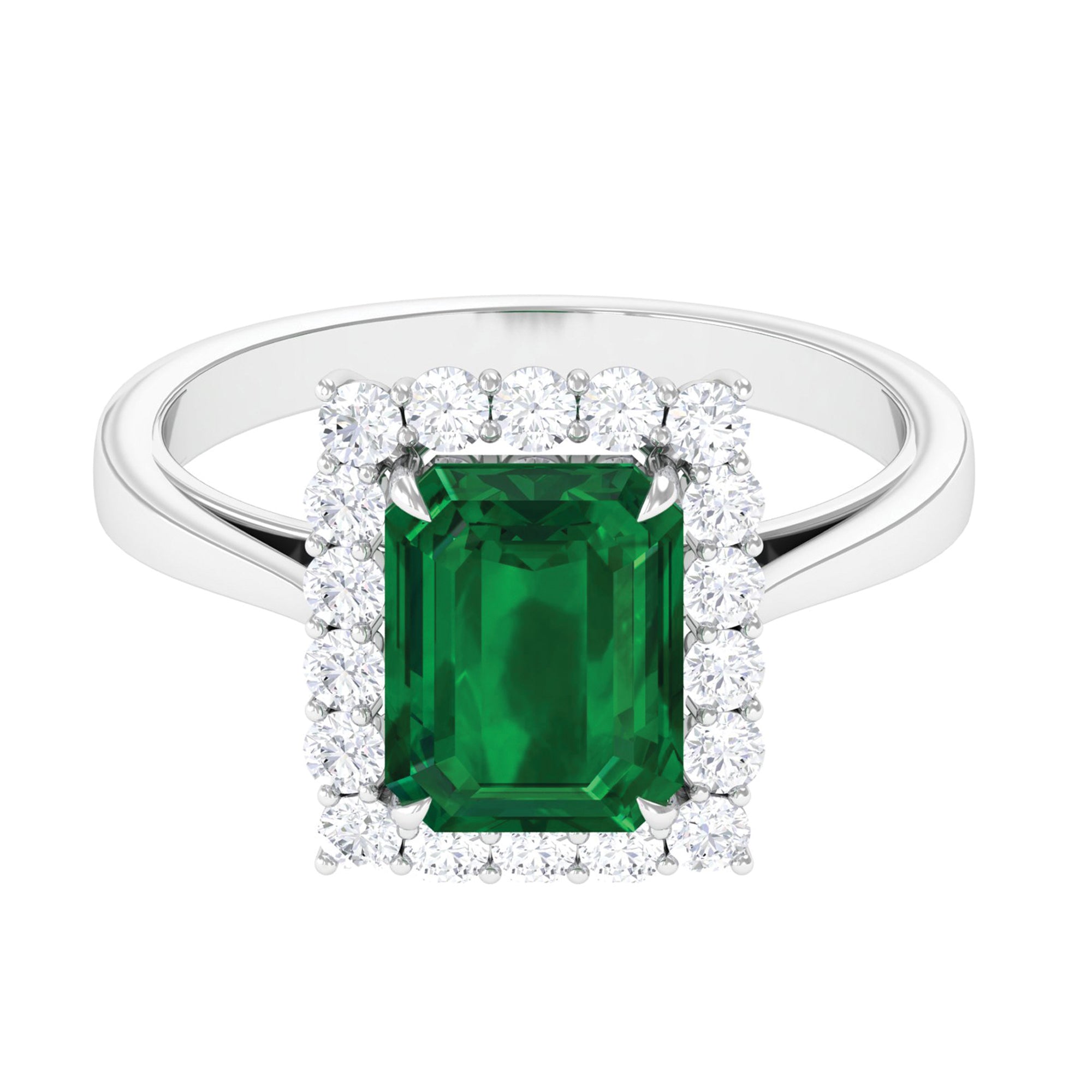 Octagon Cut Lab-Created Emerald Halo Engagement Ring with Diamond Lab Created Emerald - ( AAAA ) - Quality - Rosec Jewels