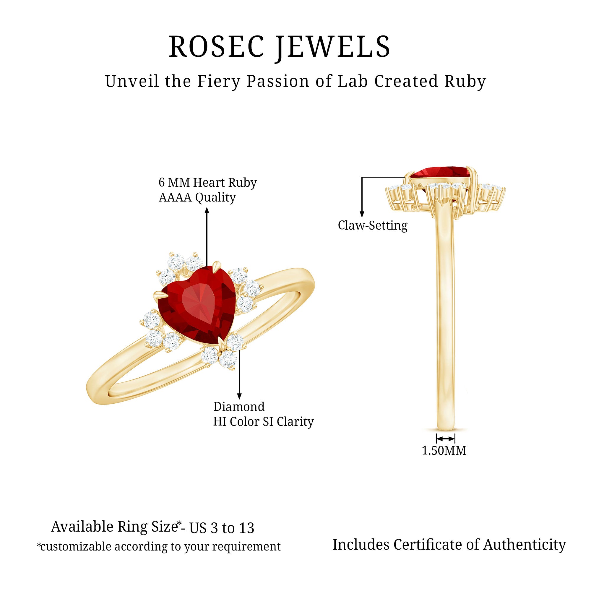 Rosec Jewels-Lab Created Ruby Heart Promise Ring with Diamonds