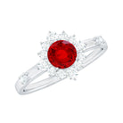 Rosec Jewels-Round Lab Created Ruby Promise Ring with Diamond Halo