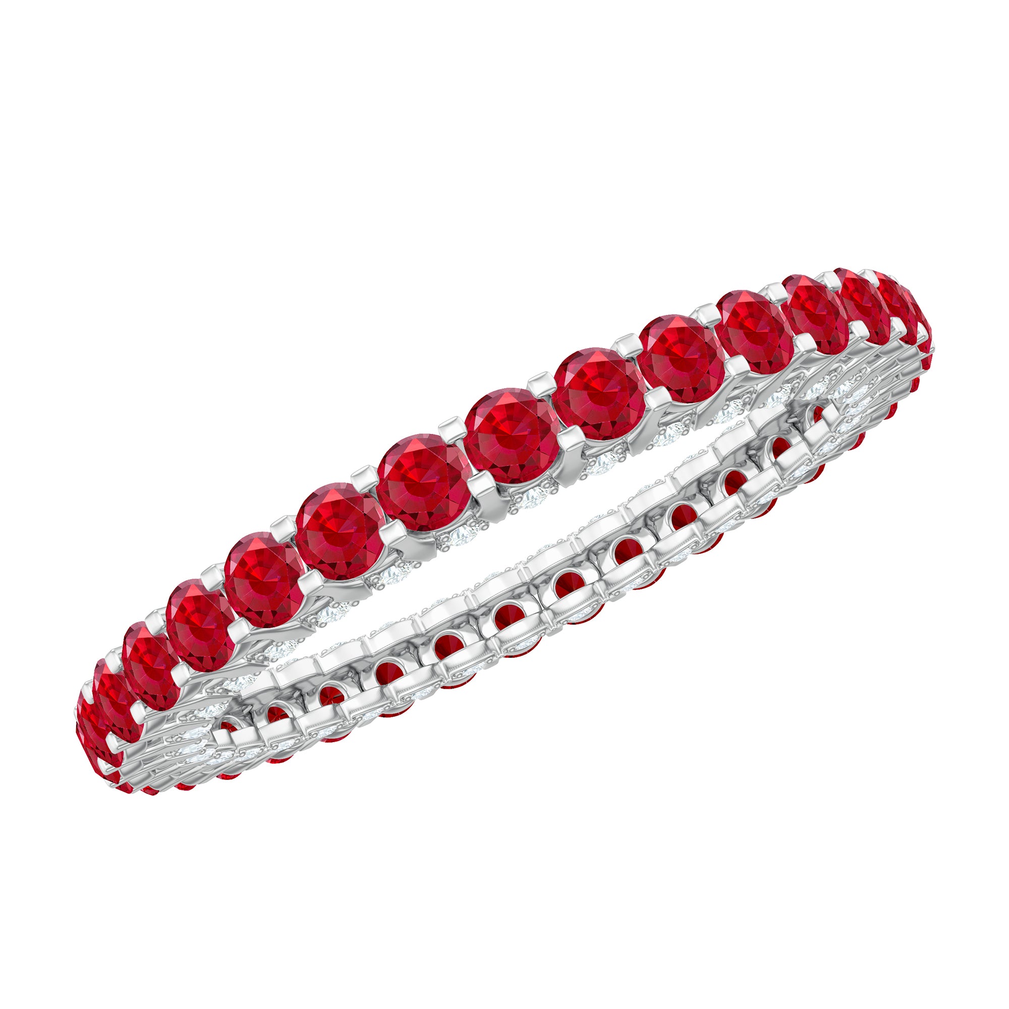1.75 CT Round Shape Lab Grown Ruby and Diamond Eternity Wedding Band AAAA - Rosec Jewels