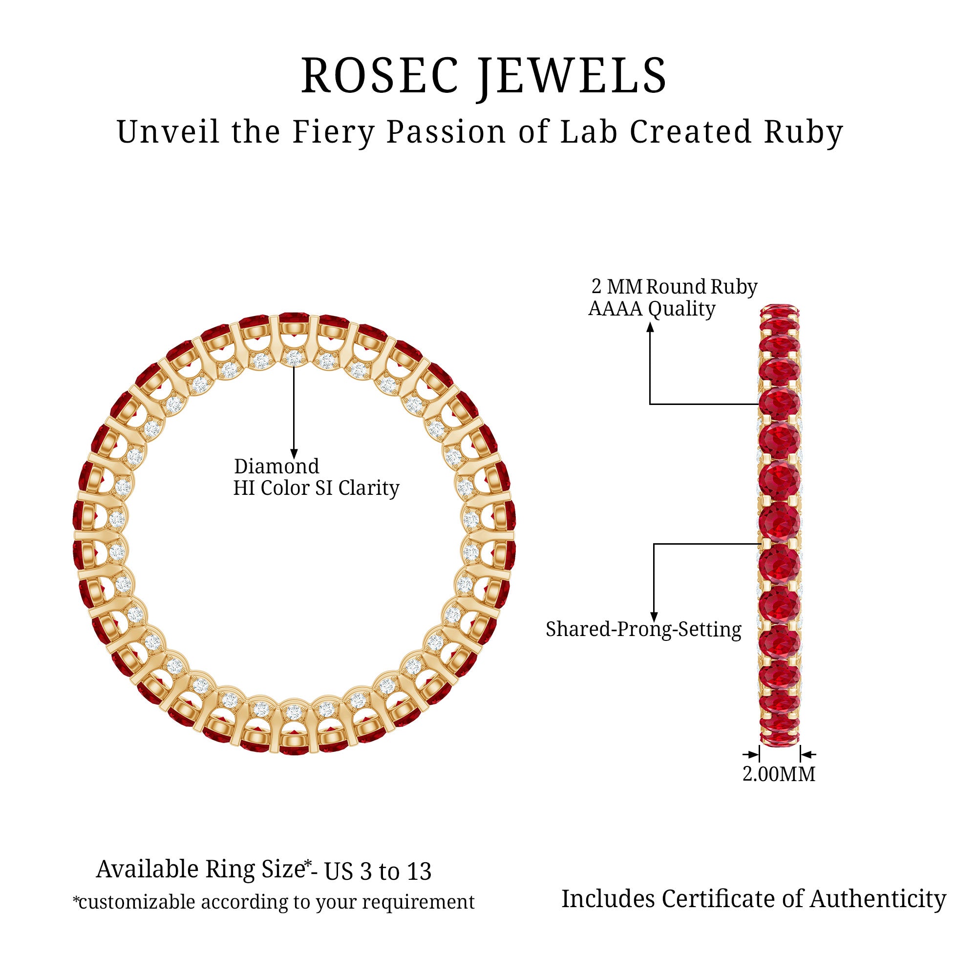 1.75 CT Round Shape Lab Grown Ruby and Diamond Eternity Wedding Band AAAA - Rosec Jewels
