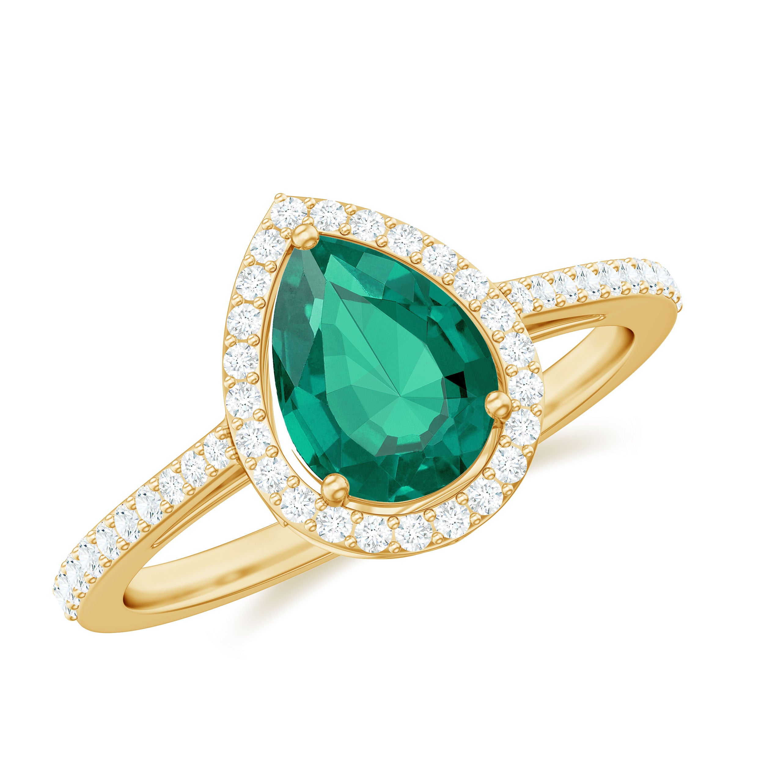 Lab Grown Emerald Engagement Ring with Diamond Halo Lab Created Emerald - ( AAAA ) - Quality - Rosec Jewels