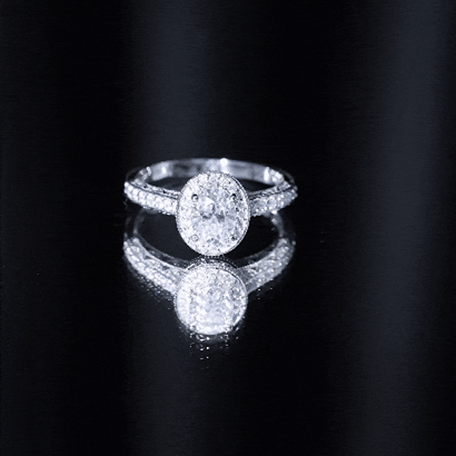 Rosec Jewels-6X8 MM Oval Moissanite Victorian Engagement Ring with Halo