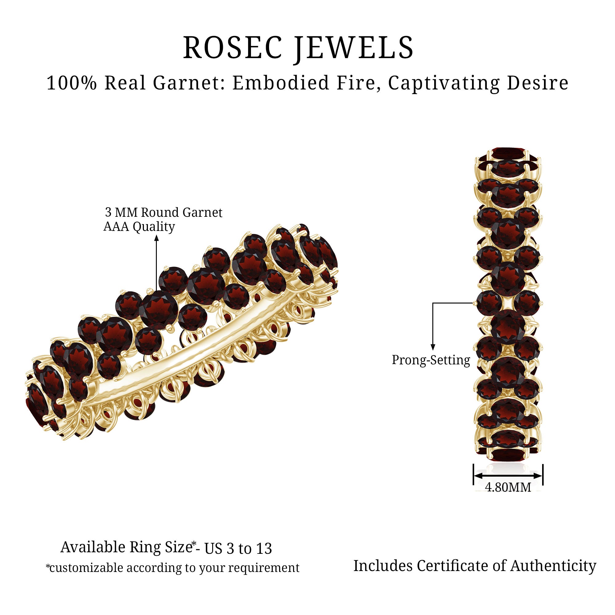 Certified Natural Garnet Eternity Band Ring AAA - Rosec Jewels