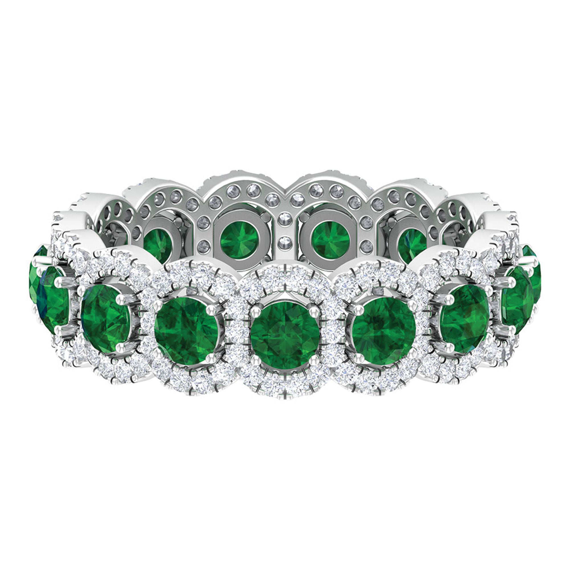 2.5 CT Lab Created Emerald And Moissanite Wide Wedding Band Lab Created Emerald - ( AAAA ) - Quality - Rosec Jewels