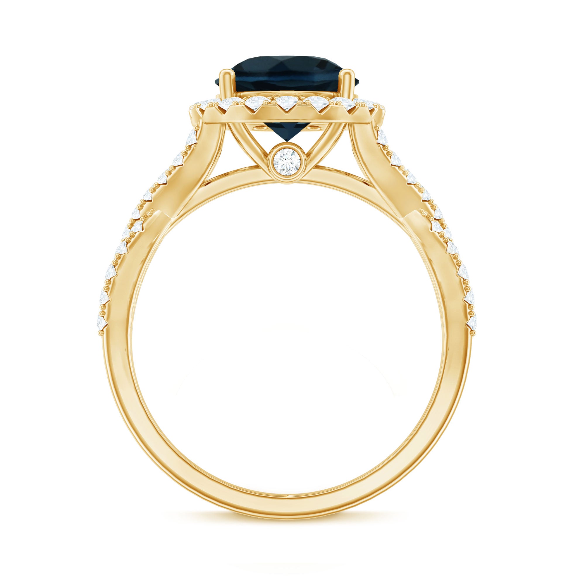 8mm Round London Blue Topaz Crossover Engagement Ring with Diamond Halo AAA - Rosec Jewels