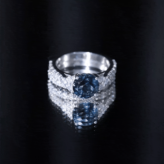 2 Carat London Blue Topaz Ring Set with Wedding Band AAA - Rosec Jewels