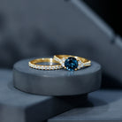 2 Carat London Blue Topaz Ring Set with Wedding Band AAA - Rosec Jewels