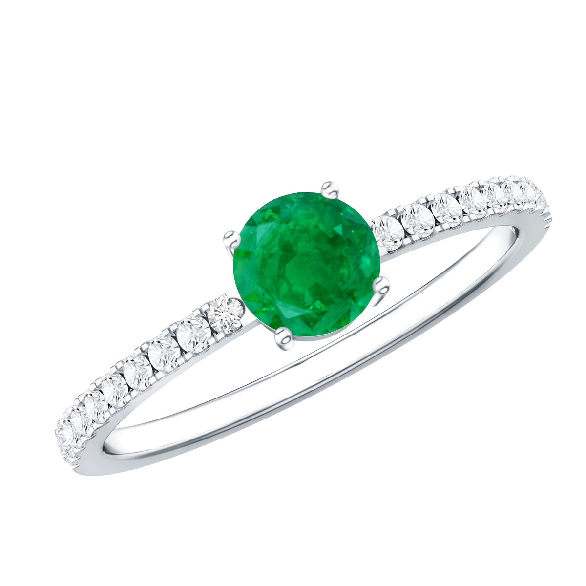Natural Emerald Promise Ring with Diamond Side Stones AAA - Rosec Jewels