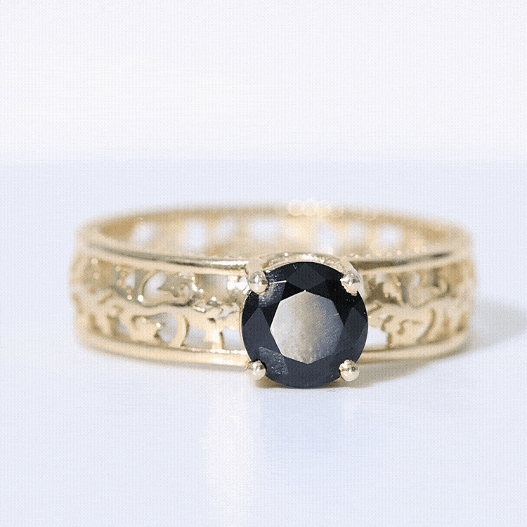 2 Carat Round Black Onyx Filigree Engagement Ring with Certificate AAA - Rosec Jewels