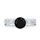 2 Carat Round Black Onyx Filigree Engagement Ring with Certificate AAA - Rosec Jewels