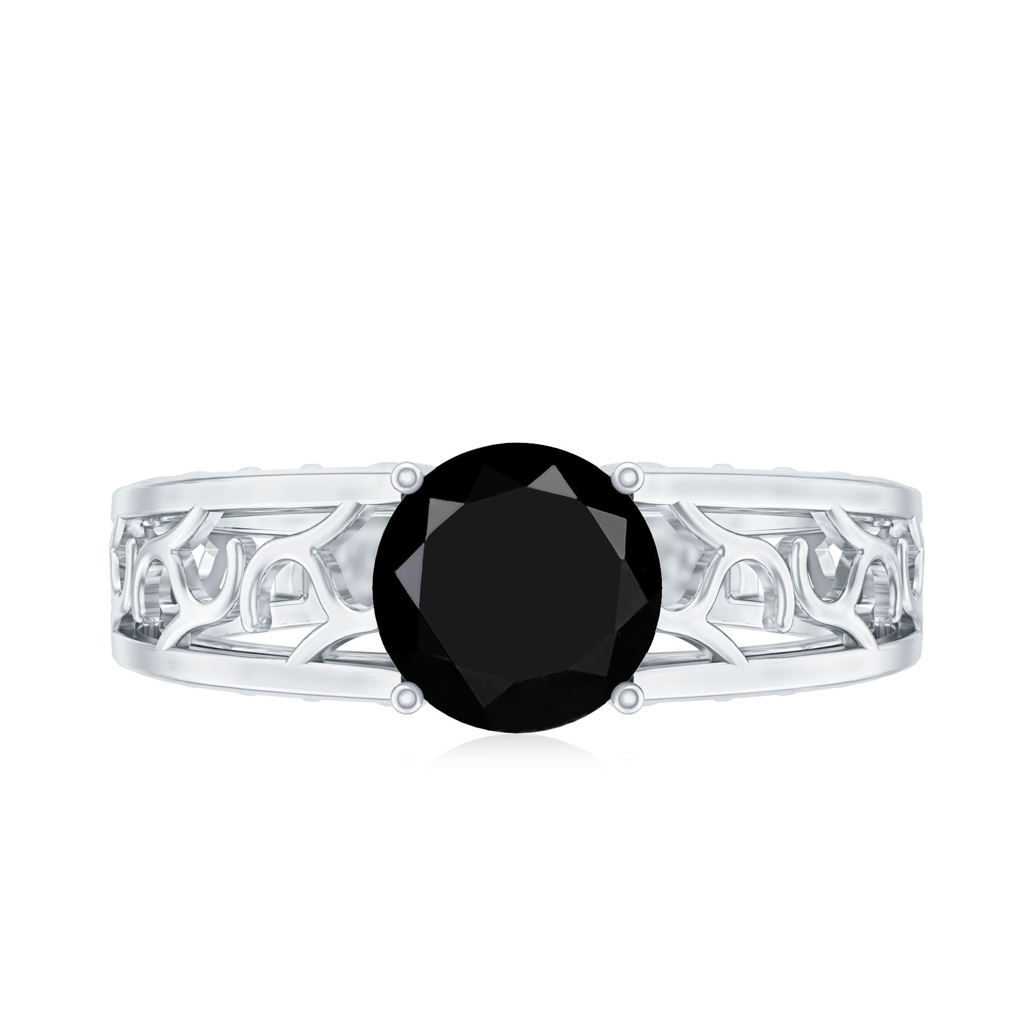 2 Carat Round Black Onyx Filigree Engagement Ring with Certificate AAA - Rosec Jewels