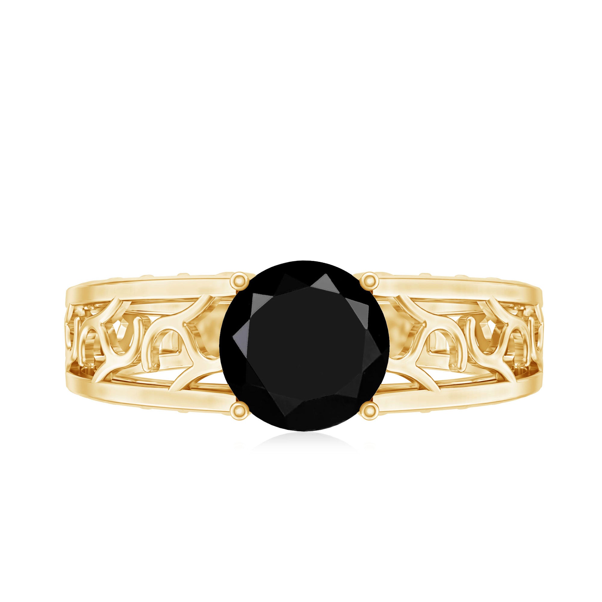 2 Carat Round Black Onyx Filigree Engagement Ring with Certificate AAA - Rosec Jewels