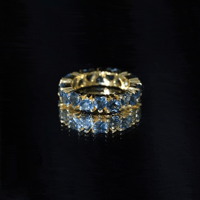 London Blue Topaz Heart Eternity Band Ring AAA - Rosec Jewels
