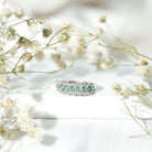 Baguette Emerald and Diamond Braided Half Eternity Band Ring AAA - Rosec Jewels