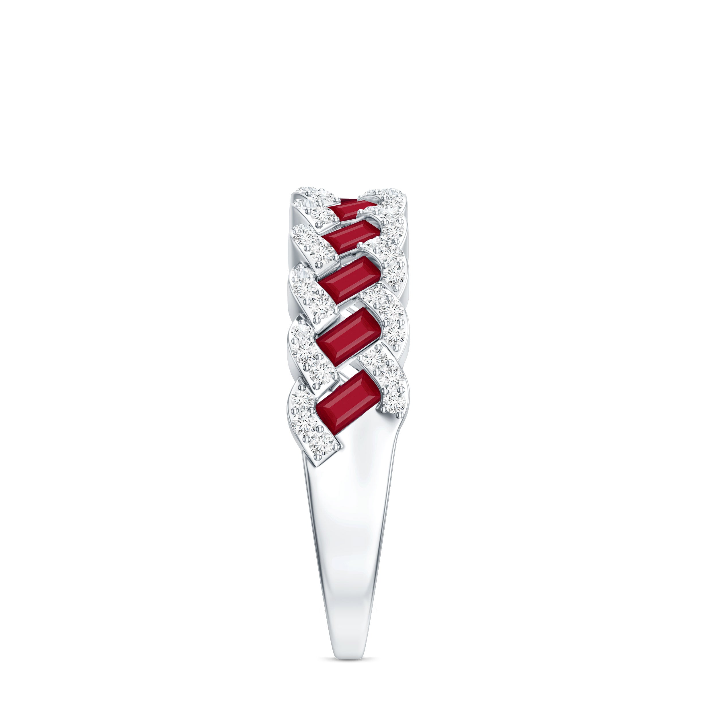 Natural Baguette Ruby Half Eternity Band with Diamond AAA - Rosec Jewels