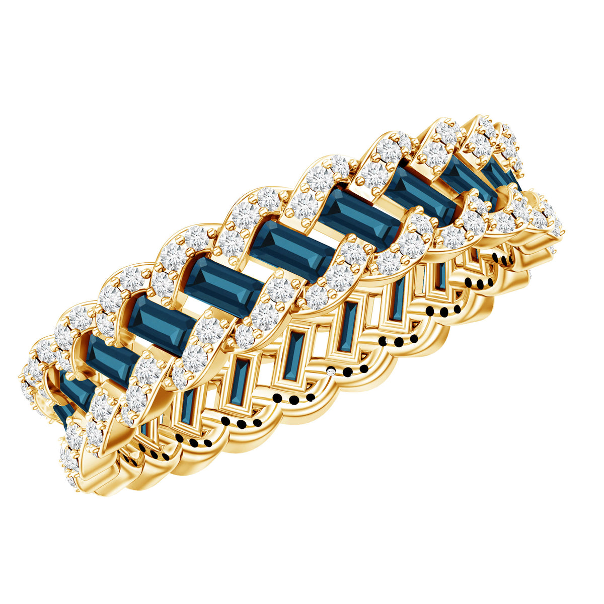 Baguette London Blue Topaz Full Eternity Band with Diamond AAA - Rosec Jewels