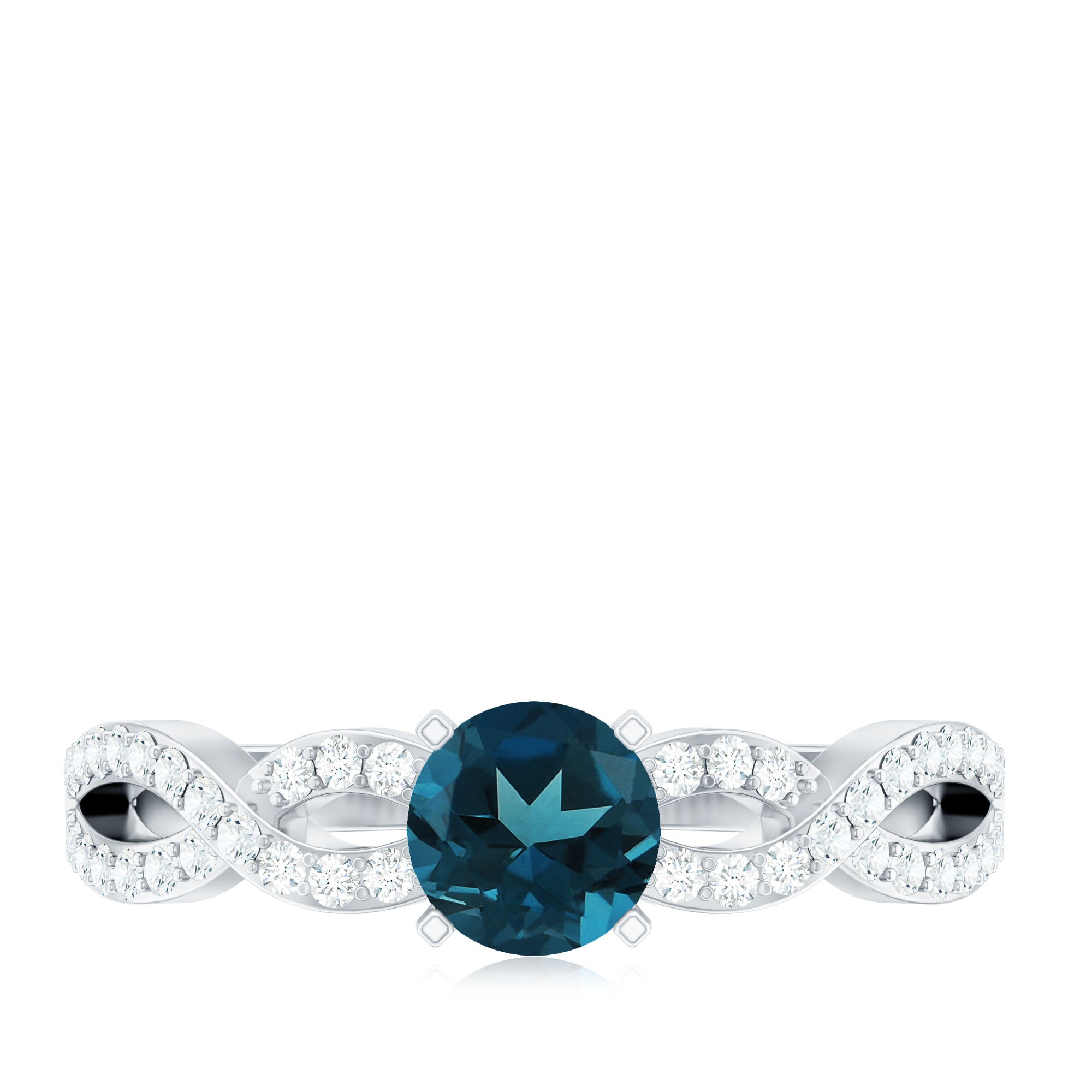 Round Blue Topaz Infinity Engagement Ring with Diamonds AAA - Rosec Jewels