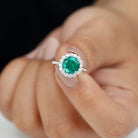Lab Grown Emerald Halo Ring with Diamond Lab Created Emerald - ( AAAA ) - Quality - Rosec Jewels
