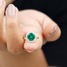 Lab Grown Emerald Halo Ring with Diamond Lab Created Emerald - ( AAAA ) - Quality - Rosec Jewels