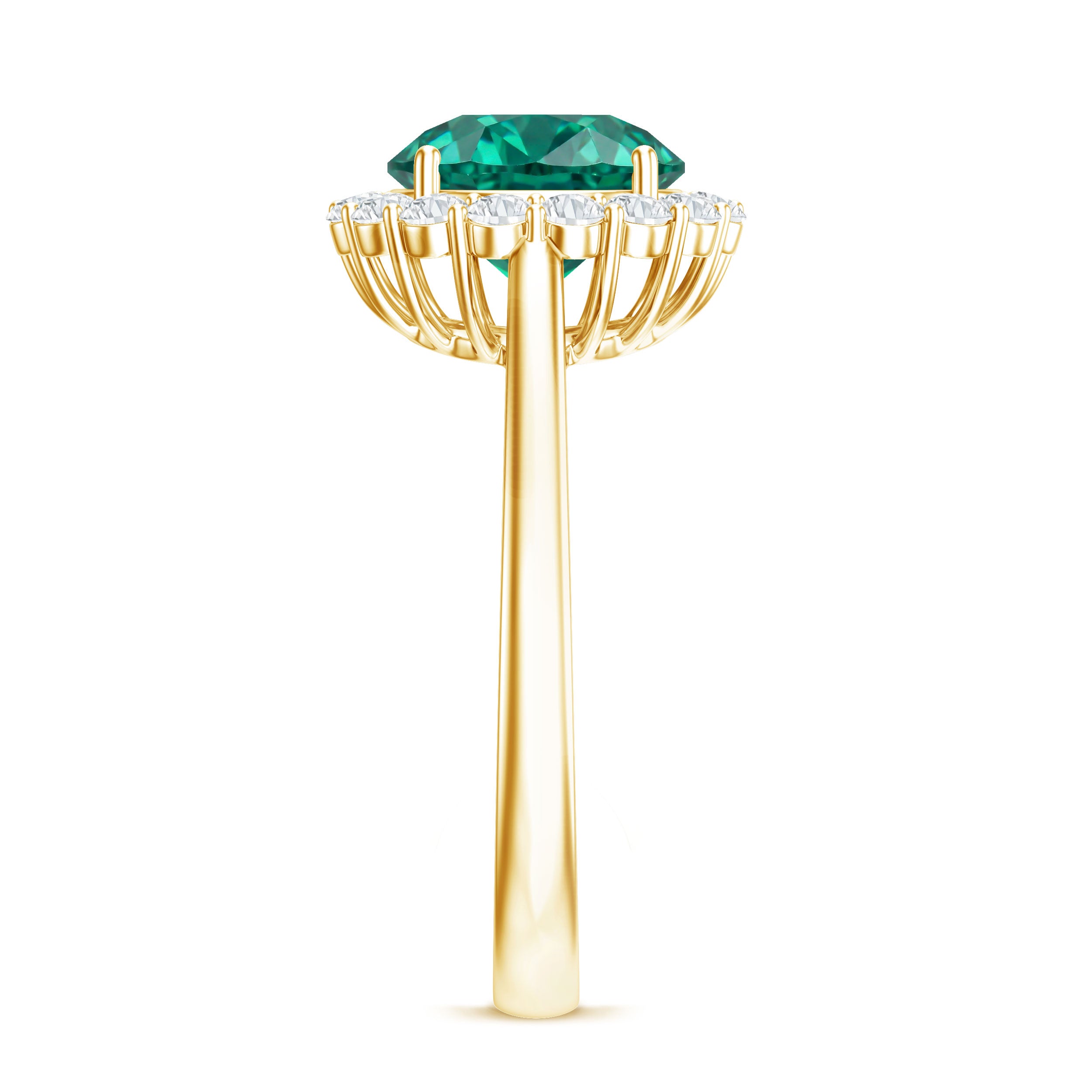 8 mm Lab Grown Emerald Classic Engagement Ring with Diamond Halo AAAA - Rosec Jewels