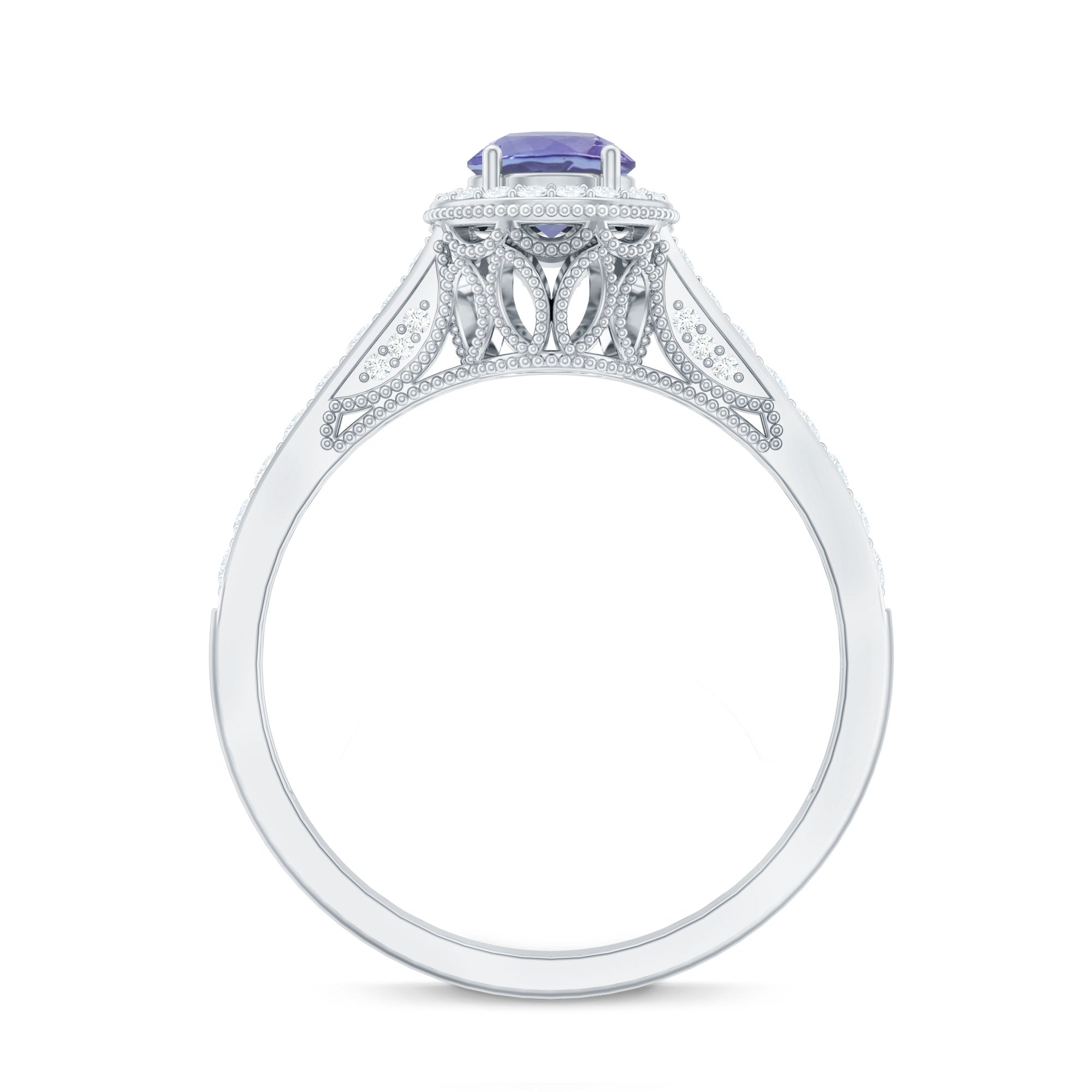 Rosec Jewels-Vintage Style Tanzanite Engagement Ring with Diamond Halo