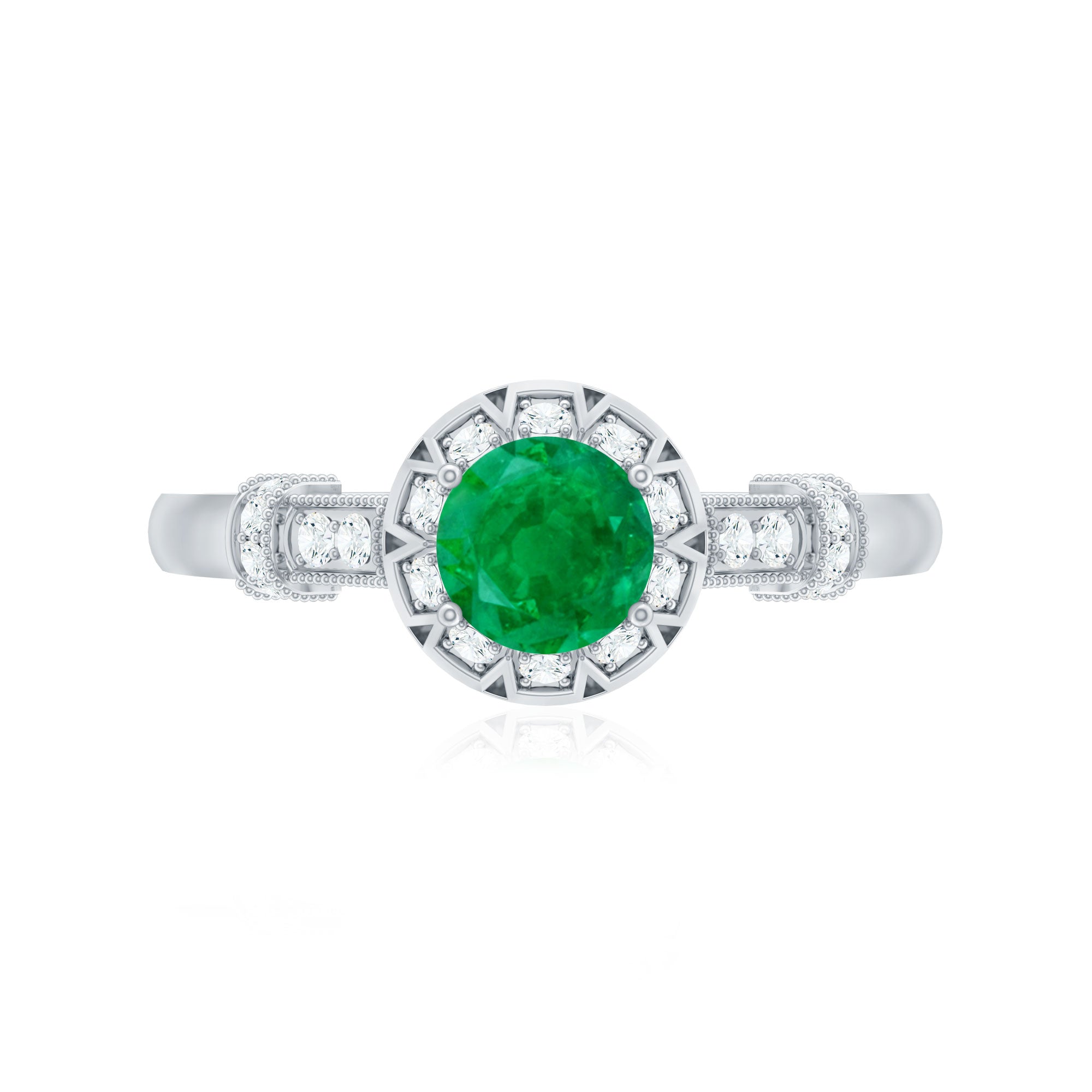 Vintage Inspired Emerald Engagement Ring with Diamond AAA - Rosec Jewels