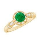Vintage Inspired Emerald Engagement Ring with Diamond AAA - Rosec Jewels