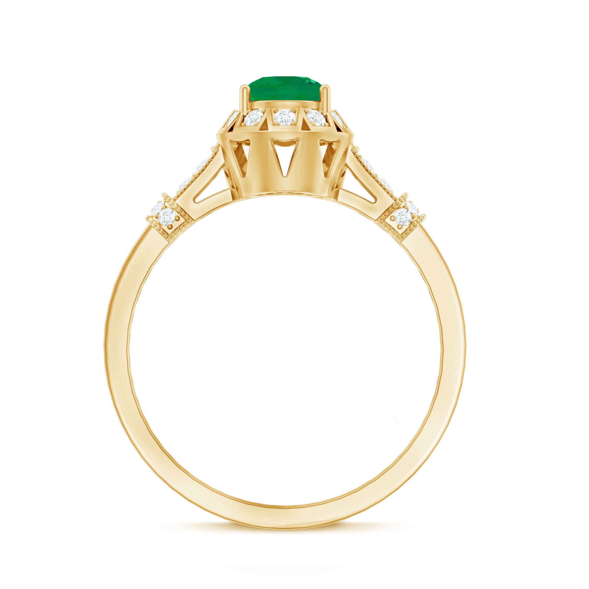 Vintage Inspired Emerald Engagement Ring with Diamond AAA - Rosec Jewels